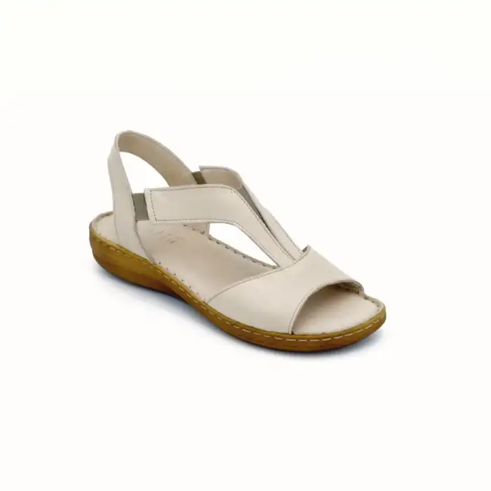 1505 NDR Hakiki Deri Bayan Sandalet Bej