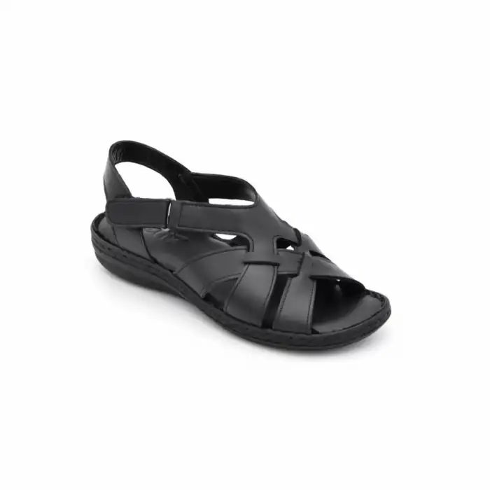 412 NDR Hakiki Deri Bayan Sandalet Siyah