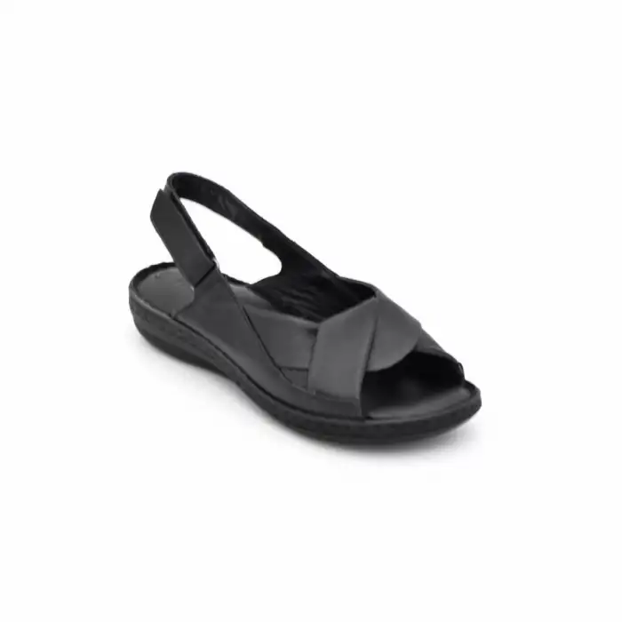 411 NDR Hakiki Deri Bayan Sandalet Siyah