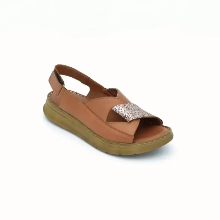 490 NDR Hakiki Deri Bayan Sandalet Taba