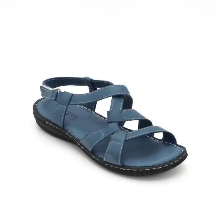 459 NDR Hakiki Deri Bayan Sandalet Kot Mavi