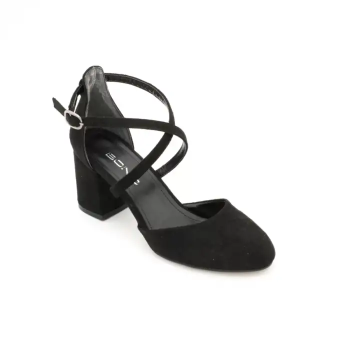 301 BNO Çapraz Bantlı Bayan Ayakkabı Siyah Süet
