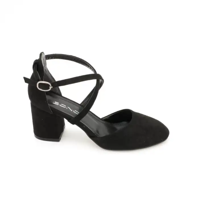 301 BNO Çapraz Bantlı Bayan Ayakkabı Siyah Süet