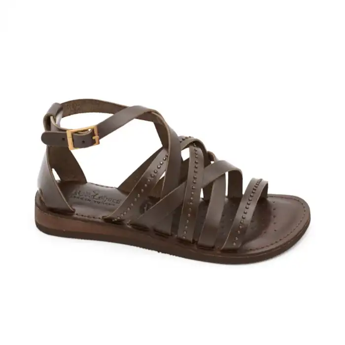 239 CRM Hakiki Deri Bayan Sandalet Kahve