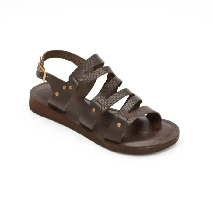 238 CRM Hakiki Deri Bayan Sandalet Kahve