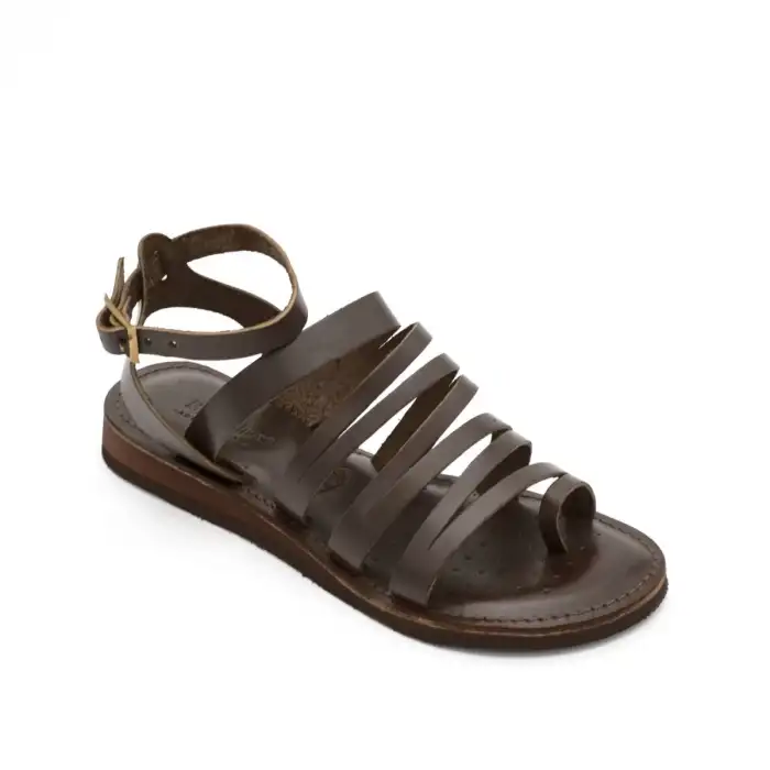 161 CRM Hakiki Deri Bayan Sandalet Kahve