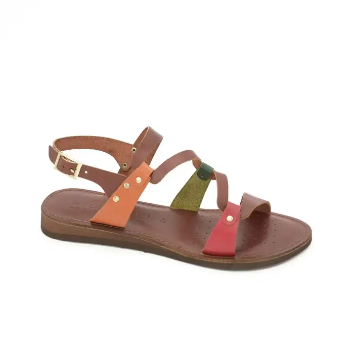 84 CRM Hakiki Deri Bayan Sandalet Kahve