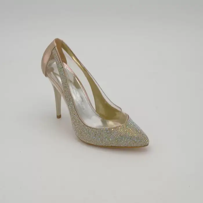 5045 OZR Abiye Bayan Ayakkabı Altın şeffaf 10cm