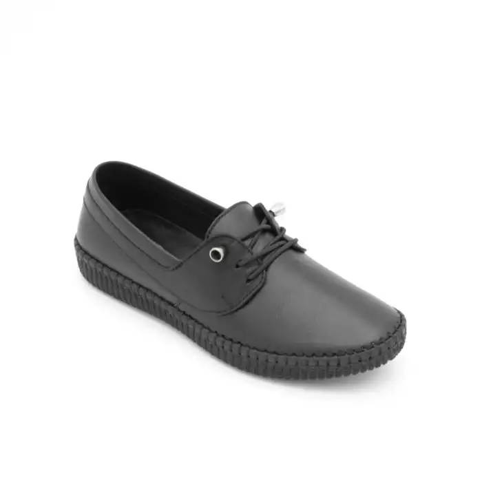 7351 Pepita Hakiki Deri Comford Bayan Ayakkabı Siyah