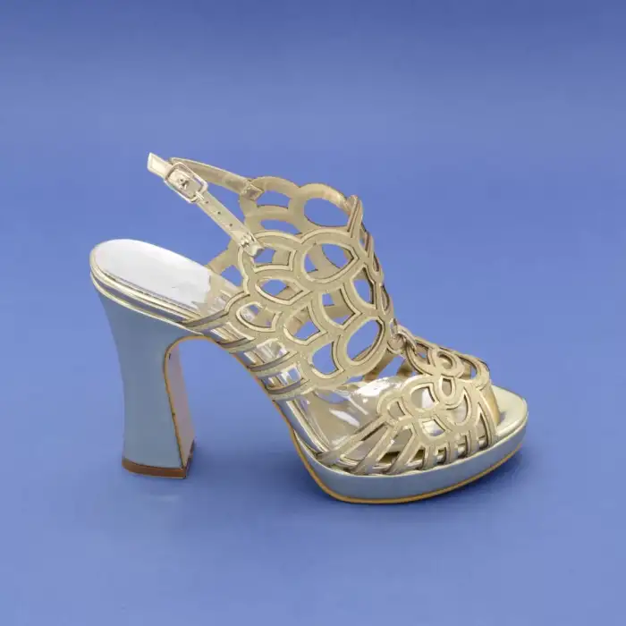 4822 OZR Bayan Abiye Ayakkabı Gold Ayna