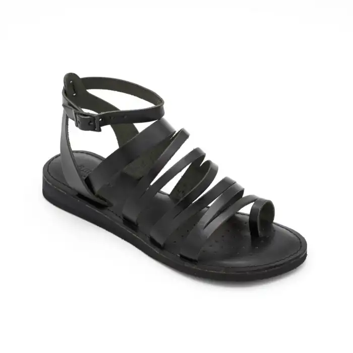 161 CRM Hakiki Deri Bayan Sandalet Siyah