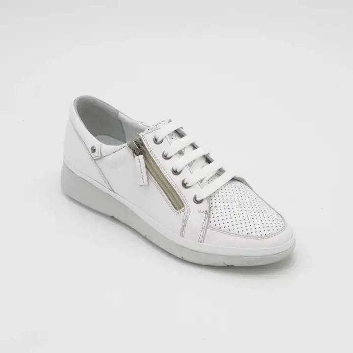 631 Ola Hakiki Deri Fermuarlı Bayan Ayakkabı Beyaz