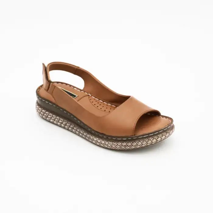 1101 PKR Hakiki Deri Bayan Sandalet Taba