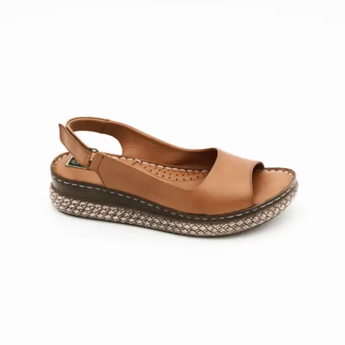 1101 PKR Hakiki Deri Bayan Sandalet Taba