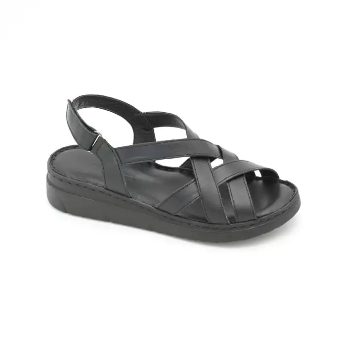 12 ASY Hakiki Deri Bayan Sandalet Siyah