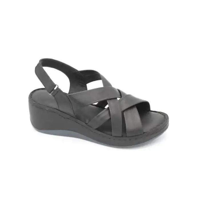 755 ASY Hakiki Deri Bayan Sandalet Siyah