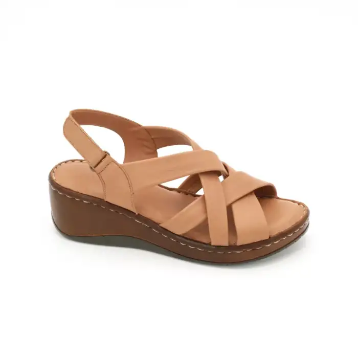 755 ASY Hakiki Deri Bayan Sandalet Taba