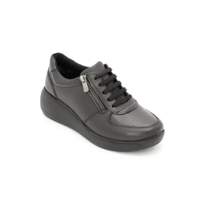 3802 NDR Hakiki Deri Fermuarlı Bayan Ayakkabı Siyah