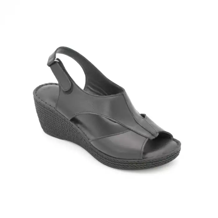 1240 HSN Hakiki Deri Bayan Sandalet Siyah