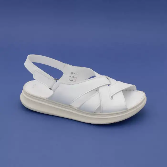 1607 HSN Hakiki Deri Bayan Sandalet Beyaz