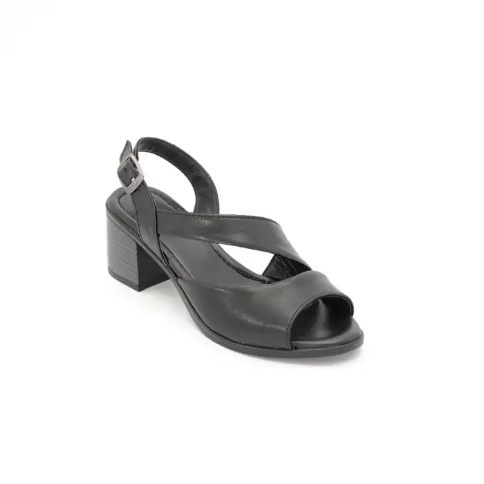 4611 BLL Hakiki Deri Bayan Sandalet Siyah