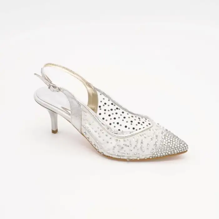 5371 Abiye Bayan Ayakkabı Gümüş Cinderella 7 cm