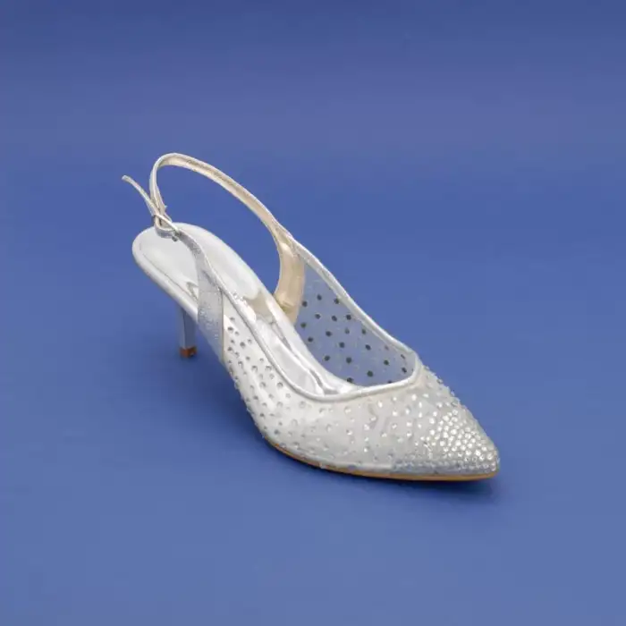5371 Abiye Bayan Ayakkabı Gümüş Cinderella 7 cm