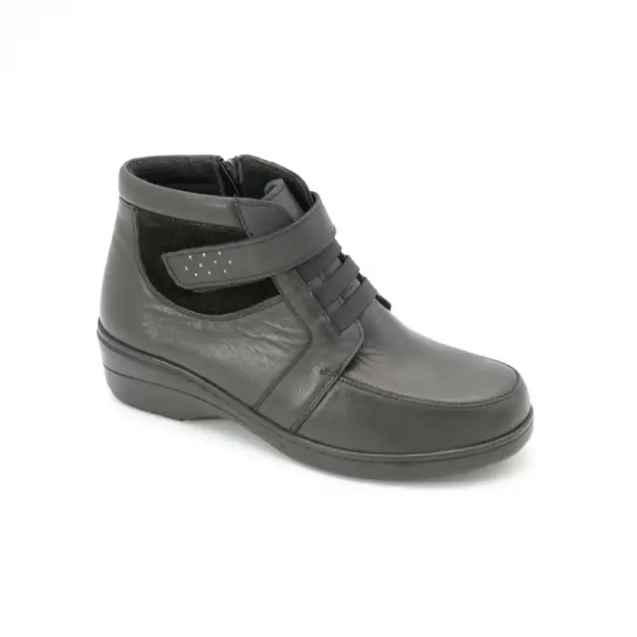 305 PTK Hakiki Deri Comford Cırtlı Bayan Bot Siyah Poli