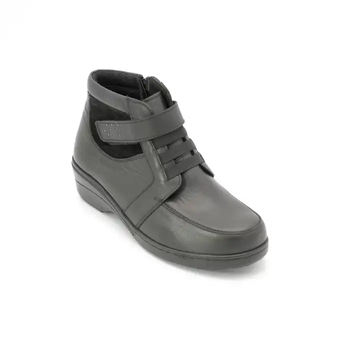 305 PTK Hakiki Deri Comford Cırtlı Bayan Bot Siyah Poli