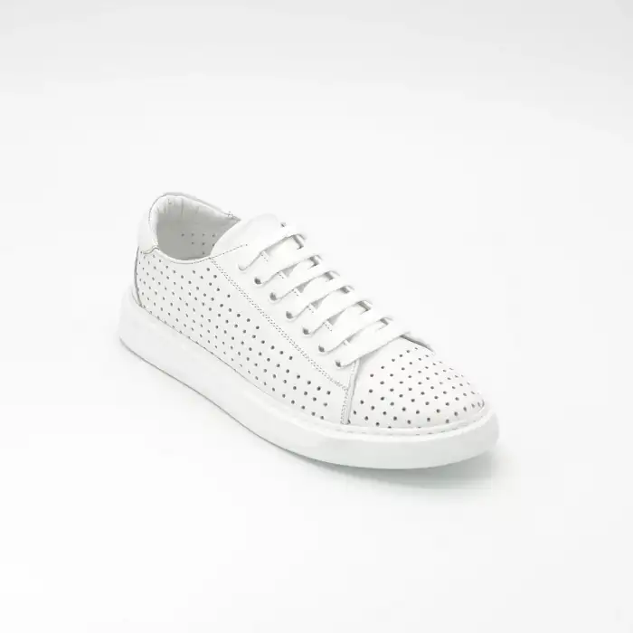 6015 DMT Hakiki Deri Bayan Ayakkabı Beyaz Poli Delikli