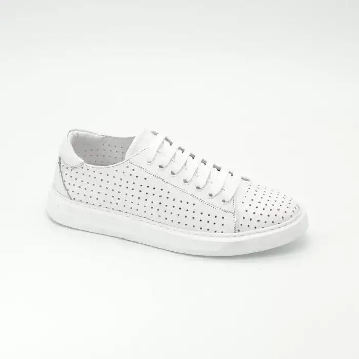 6015 DMT Hakiki Deri Bayan Ayakkabı Beyaz Poli Delikli