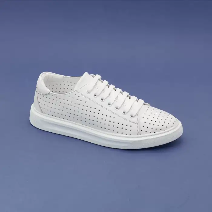 6015 DMT Hakiki Deri Bayan Ayakkabı Beyaz Poli Delikli