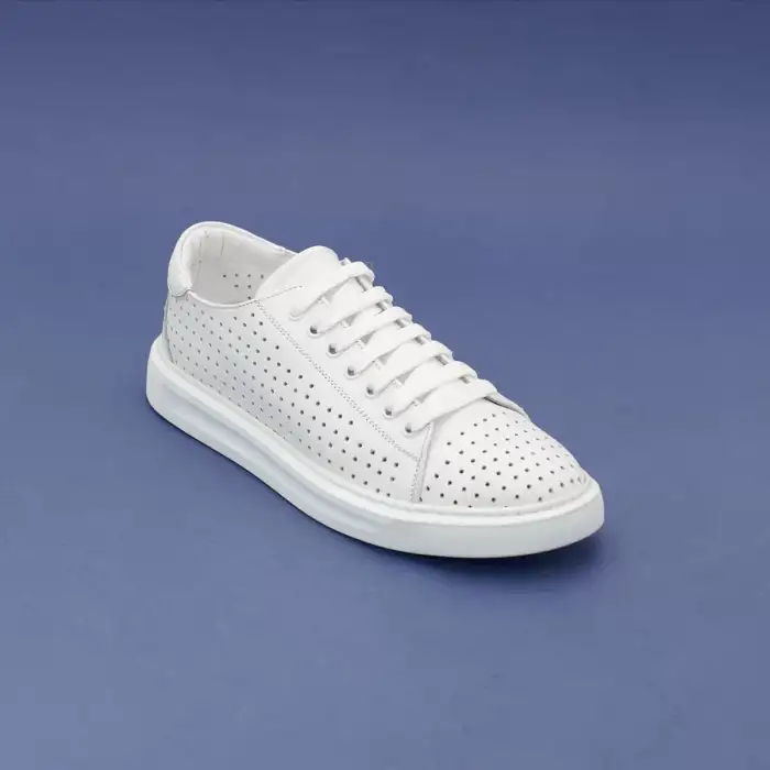 6015 DMT Hakiki Deri Bayan Ayakkabı Beyaz Poli Delikli