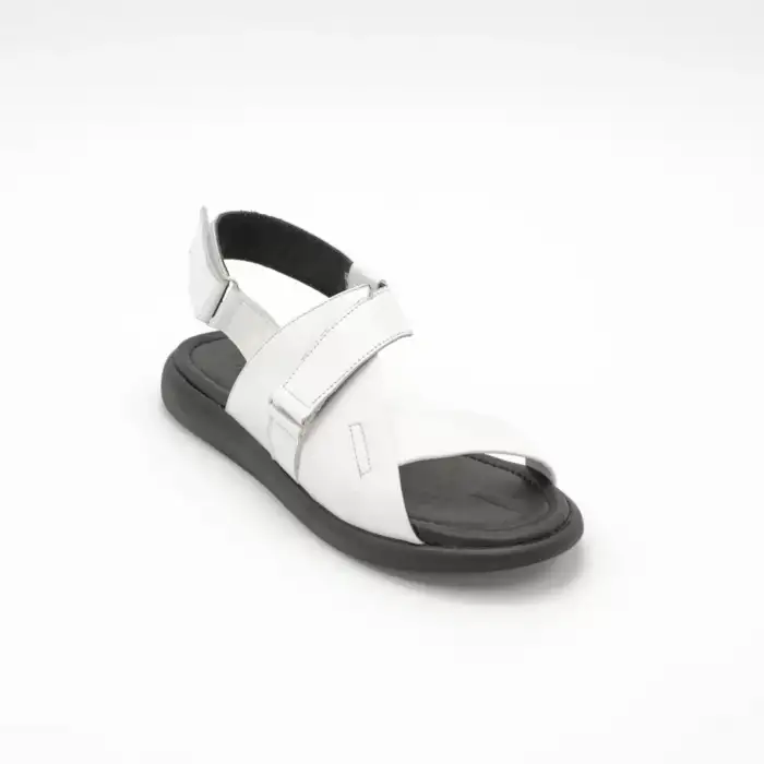 38001 PKR Hakiki Deri Bayan Sandalet Beyaz