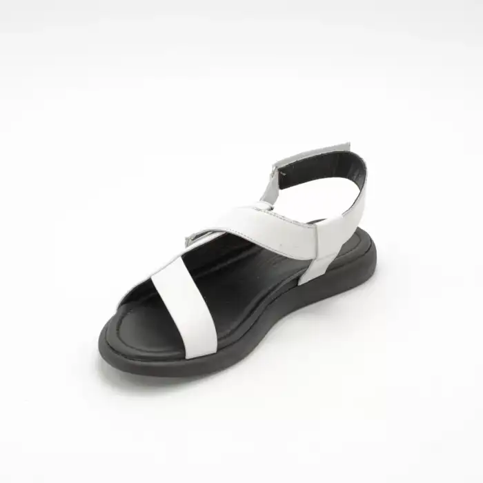 38001 PKR Hakiki Deri Bayan Sandalet Beyaz