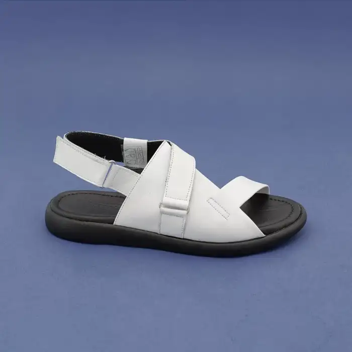 38001 PKR Hakiki Deri Bayan Sandalet Beyaz