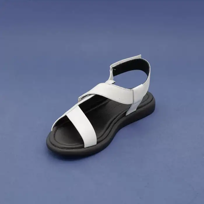 38001 PKR Hakiki Deri Bayan Sandalet Beyaz