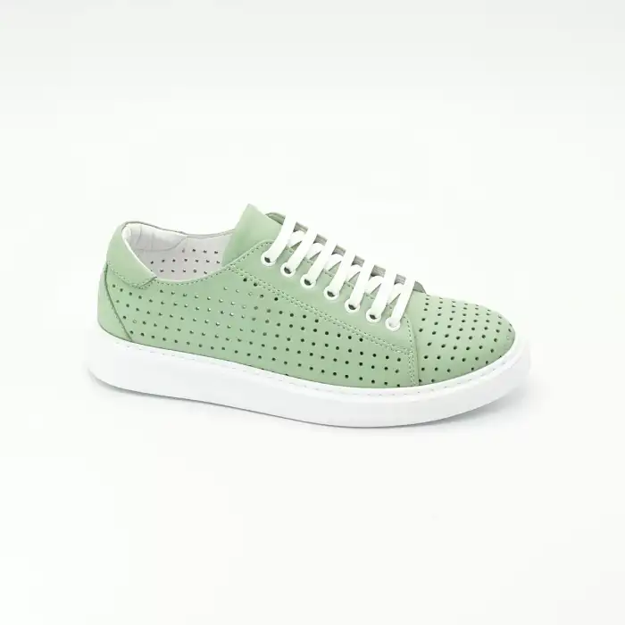 6015 DMT Hakiki Deri Bayan Ayakkabı Su Yeşili Poli Delikli