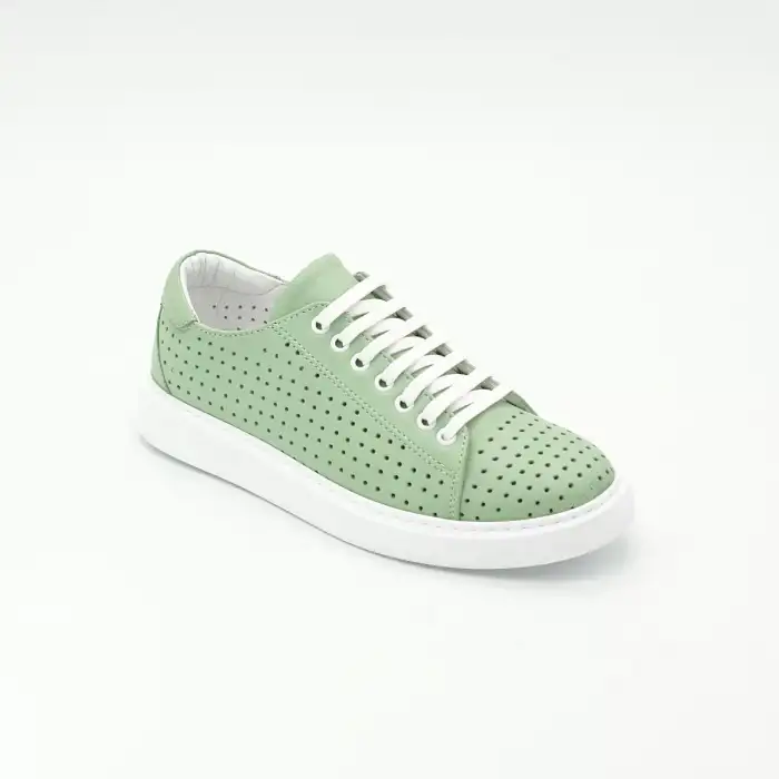 6015 DMT Hakiki Deri Bayan Ayakkabı Su Yeşili Poli Delikli