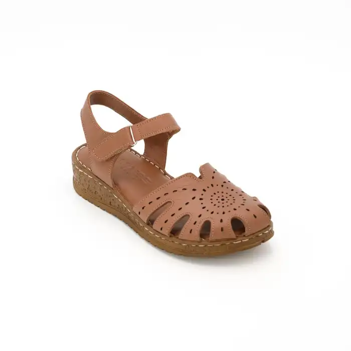 25 YVZ Hakiki Deri Bayan Sandalet Taba