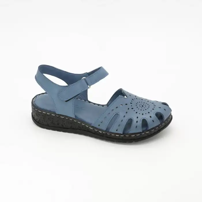 25 YVZ Hakiki Deri Bayan Sandalet Mavi