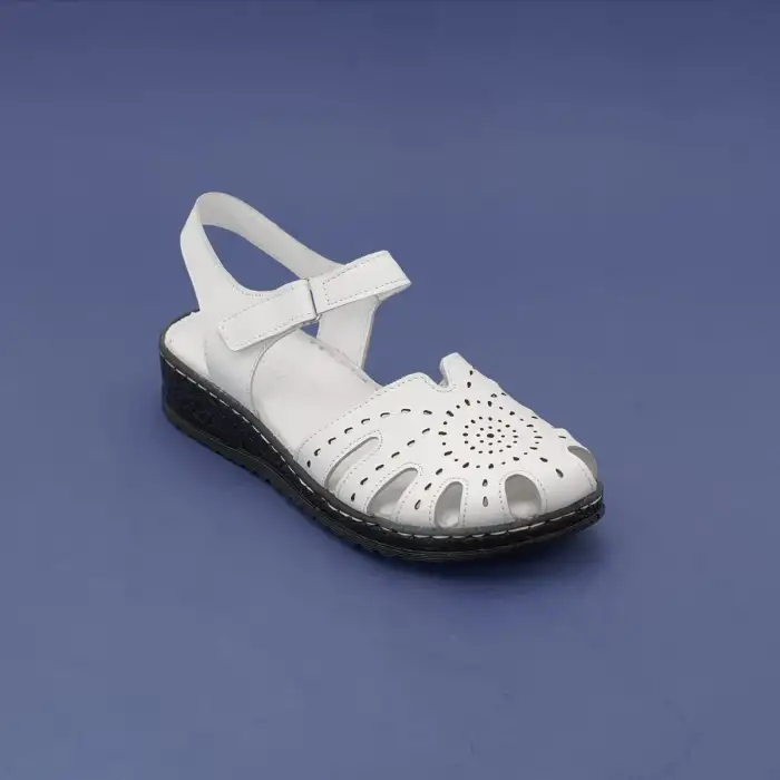 25 YVZ Hakiki Deri Bayan Sandalet Beyaz