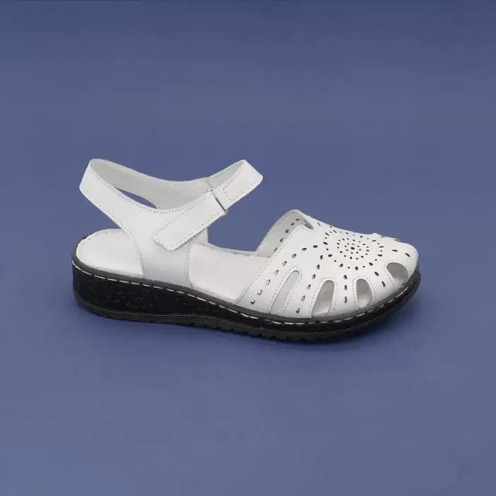 25 YVZ Hakiki Deri Bayan Sandalet Beyaz