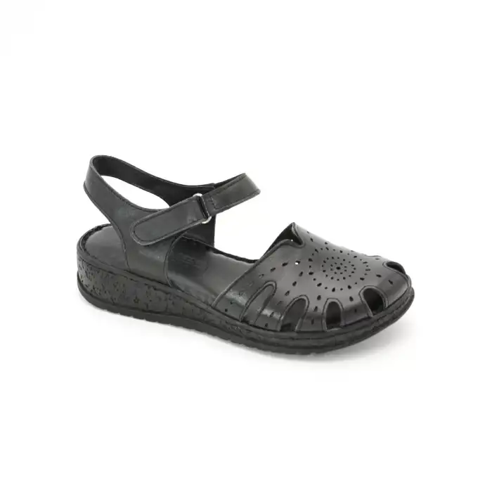 25 YVZ Hakiki Deri Bayan Sandalet Siyah