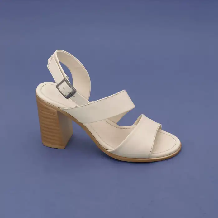 428 EST Hakiki Deri Topuklu Bayan Sandalet Bej
