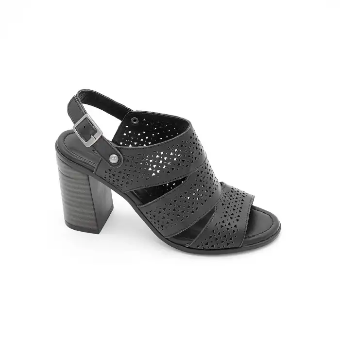 108 EST Hakiki Deri Topuklu Bayan Sandalet Siyah