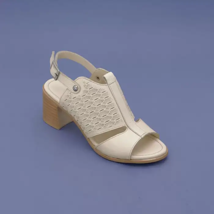 214 EST Hakiki Deri Topuklu Bayan Sandalet Bej