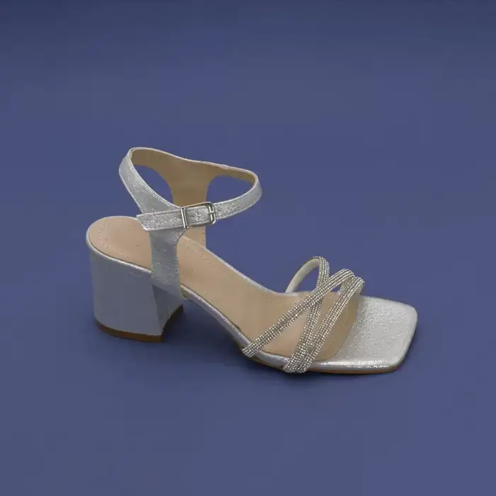 779 BNO Bantlı Bayan Ayakkabı 6 cm Gümüş