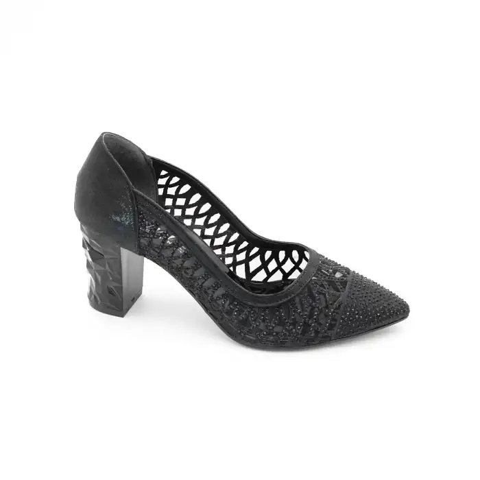 2110 YLR Taşlı Bayan Ayakkabı 7 cm Siyah