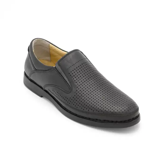 SHM 326-1 Hakiki Deri Comford Erkek Ayakkabı Zımbalı Siyah